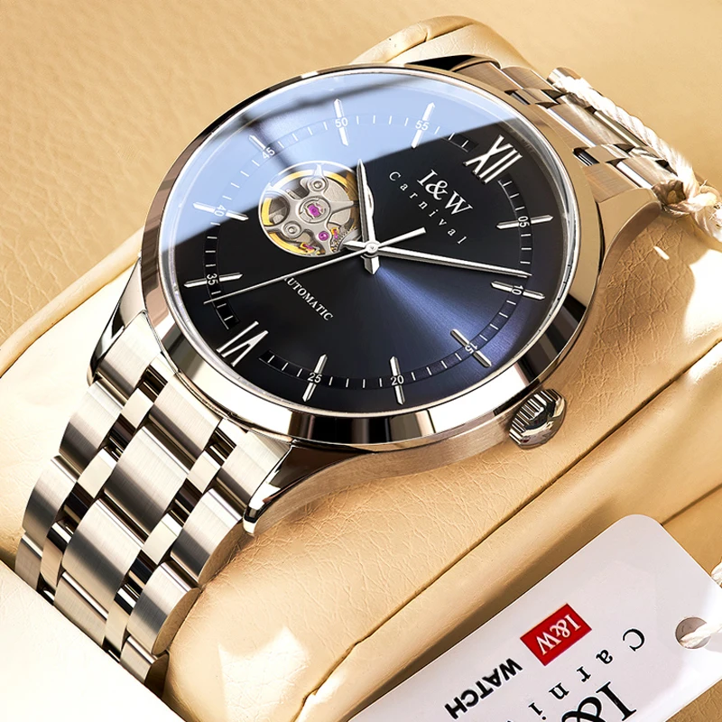 Carnival High-End Series IW Brand MIYOTA Mechanical Watch for Men Classic Stainless Steel Luxury Sapphire Skeleton Watches Mens