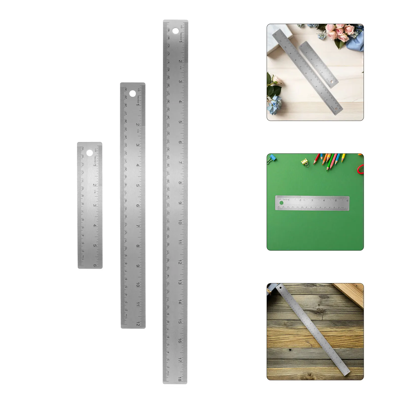 

1 Set Stainless Steel Ruler Graduated Straight Ruler With Cork Back For Drawing - Multi-Functional Measuring Tool For Architects