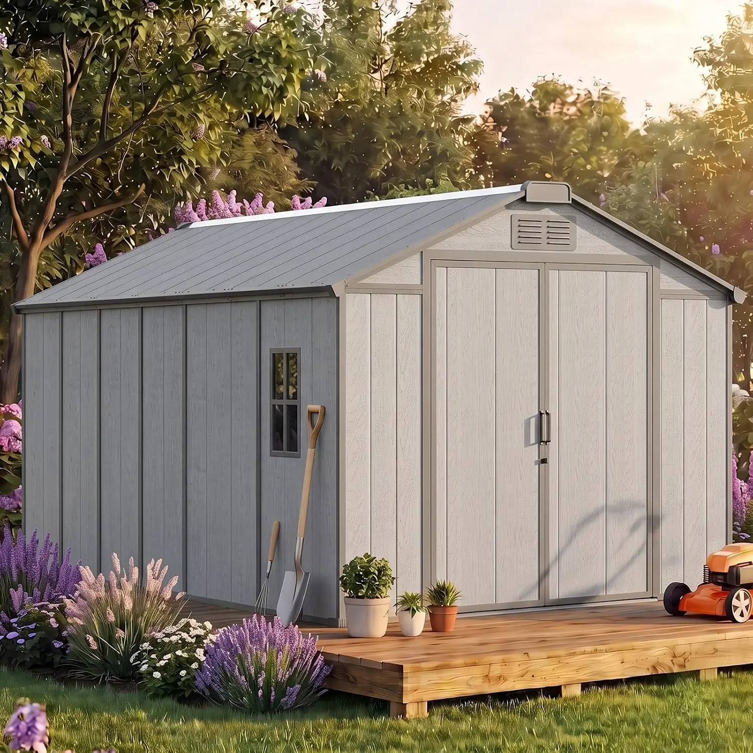 8x14 FT Resin Outdoor Storage Shed with Floor Window Door Vent, Customized