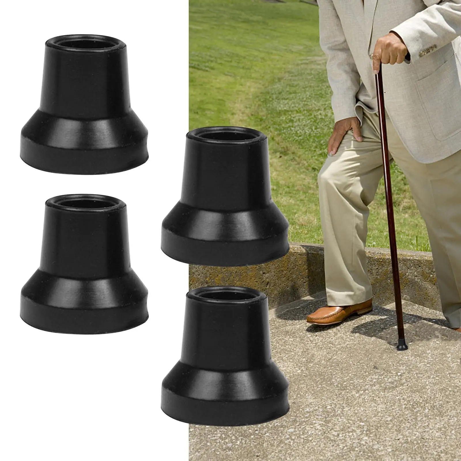 4 Pieces Crutch Tips Durable Anti Skid Wide Reinforced Sturdy Walking Cane Tips for Hiking Sticks Seniors Walking Crutches Canes