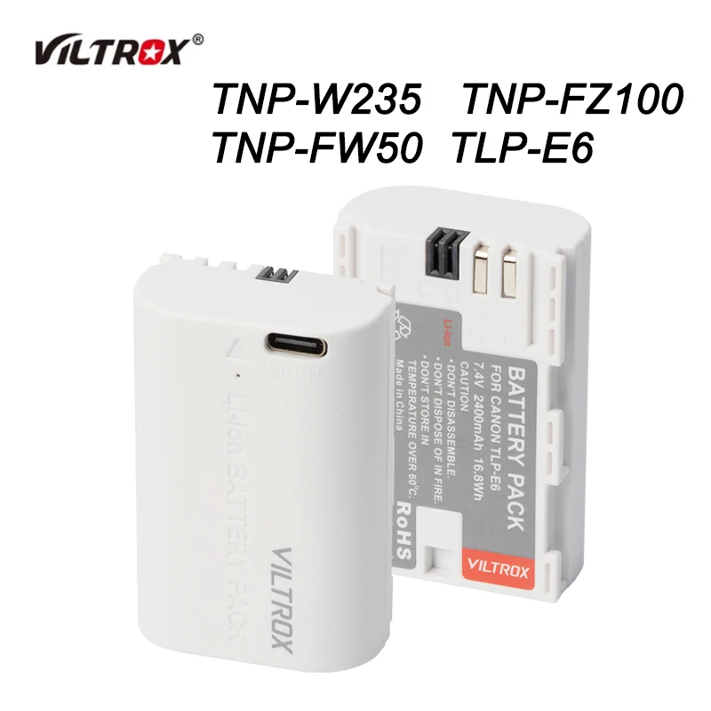 VILTROX TNP-FZ100/TNP-FW50/TNP-W235/TLP-E6 Portable Battery Support Type-C Charging for Sony Canon Fuji Mirrorless SDLR Camera