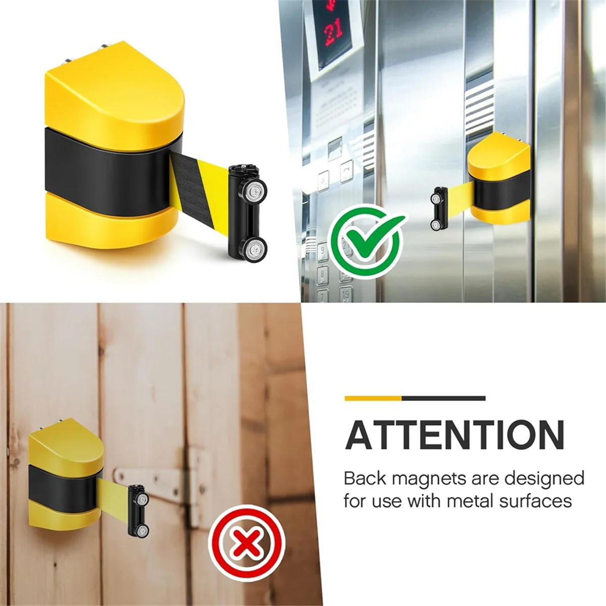 NEW 16.4 Ft Magnetic Retractable Wall Barrier Magnetic Wall Mount Crowd Control Retractable Safety Belt Striped Belt