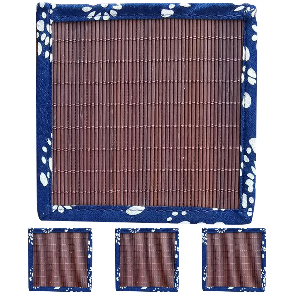 

4pcs Bamboo Coasters Fabric Tea Mat Modern Drink Mats Non Slip Heat Insulation Protective Kitchen Dining Table Decor