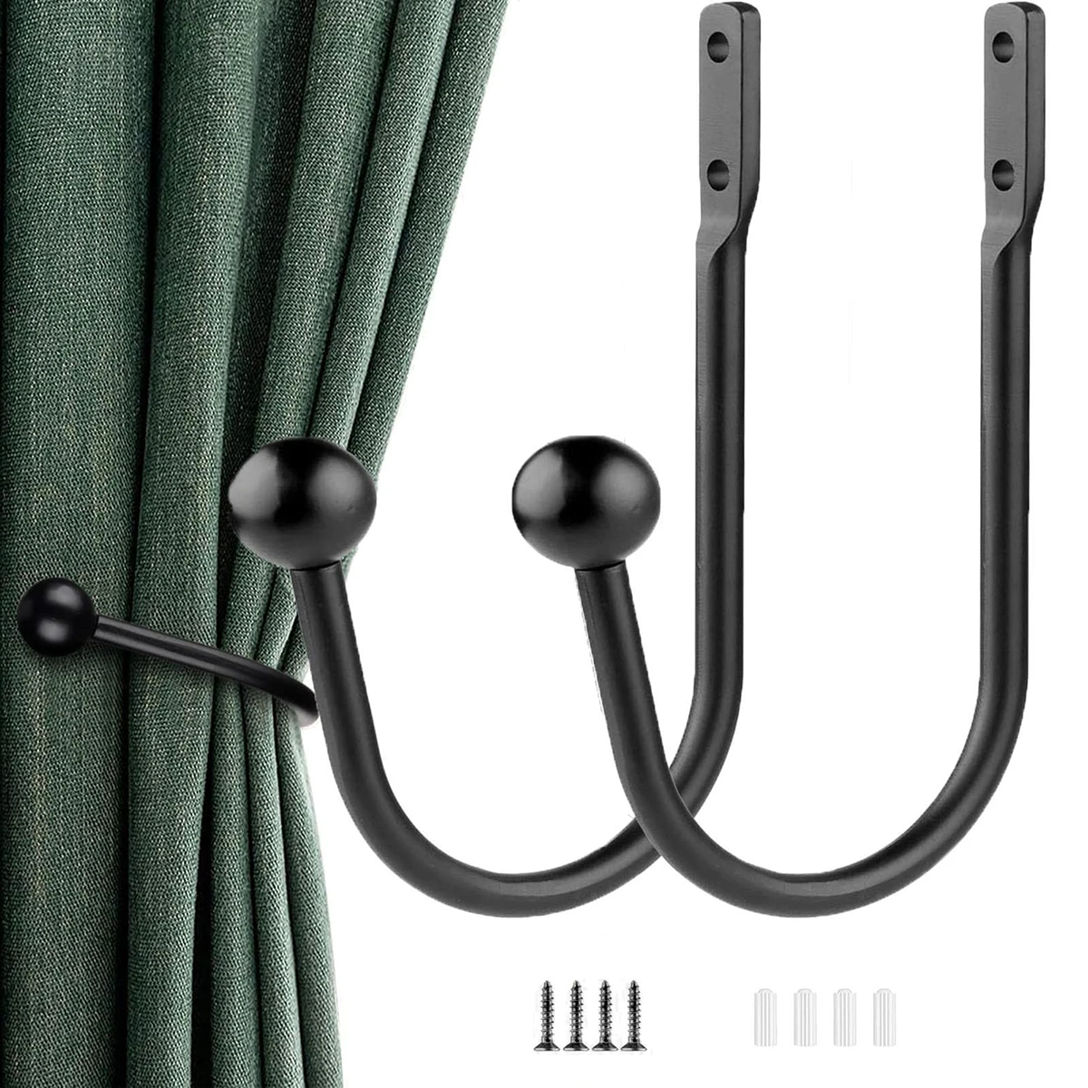 2pcs/set Hooks Black Metal Curtain Holdbacks Curtain Backs Curtain Tie Backs Hooks Tie Backs Hooks For Curtains Curtain Holder