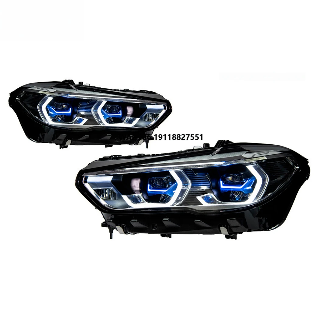 LED Headlights Assembly for X5 G05 2019-2022 Modified Golden Eye Blue Frame LED Daytime Running Lights Lens