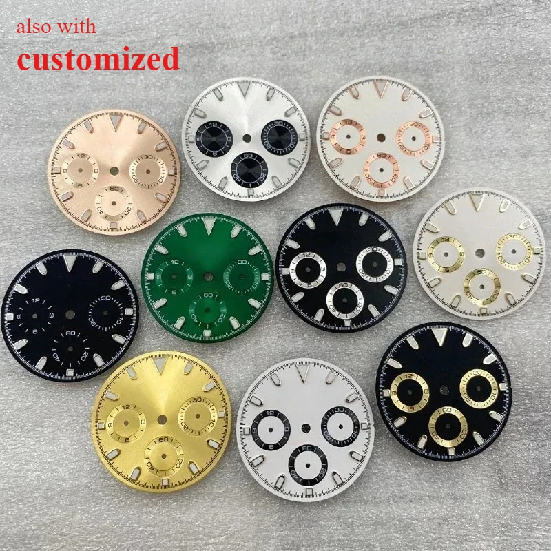 

29.5mm VK63 Dial S Panda Dial Green Luminous Suitable for VK63 Quartz Movement Multifunctional Timing Dial Watch Customized NEW