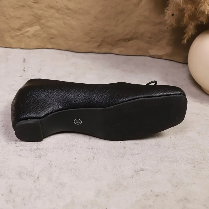 2025 arco retro dentro aumentado mary jane feminino boca rasa deslizamento-on commuter dedo do pé quadrado temperamento único