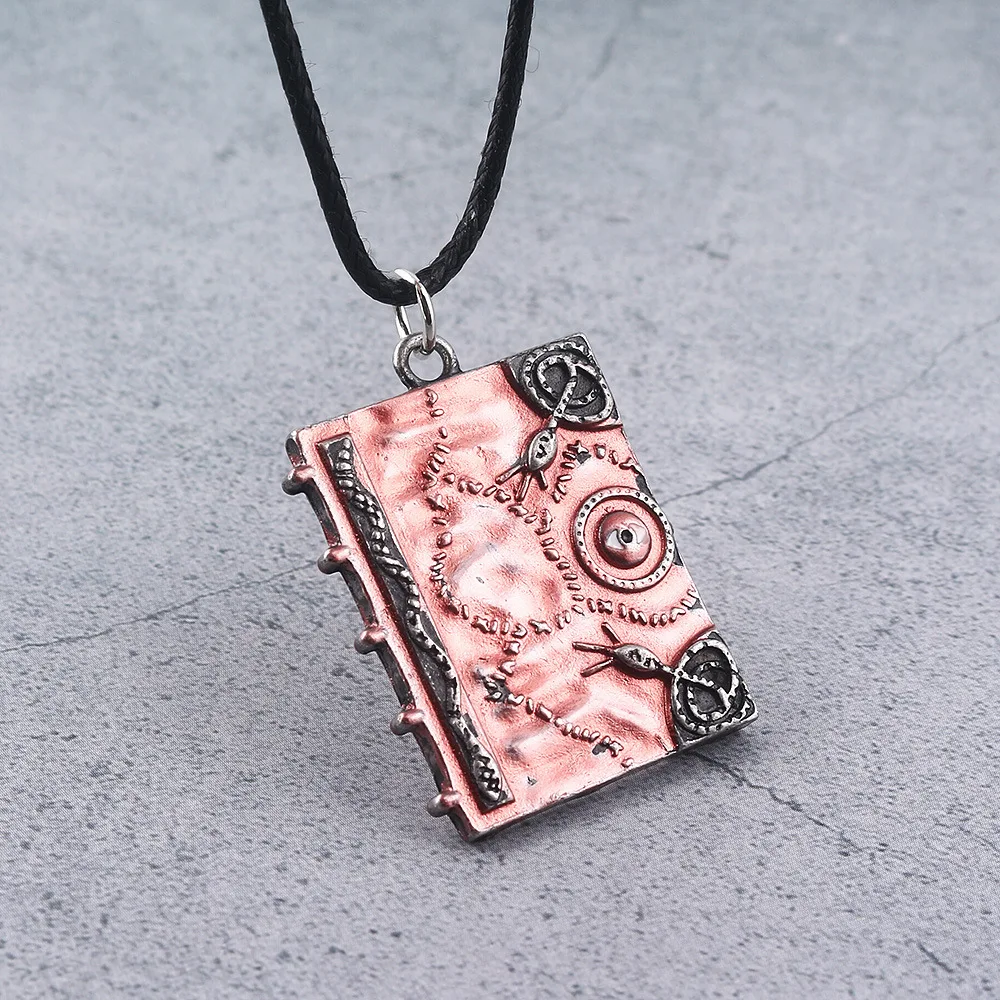 Movie Hocus Pocus 3D Spell Book Necklace Sanderson Sisters Magic Book Double Sided Pendant Choker Accessories for Women Kid Gift