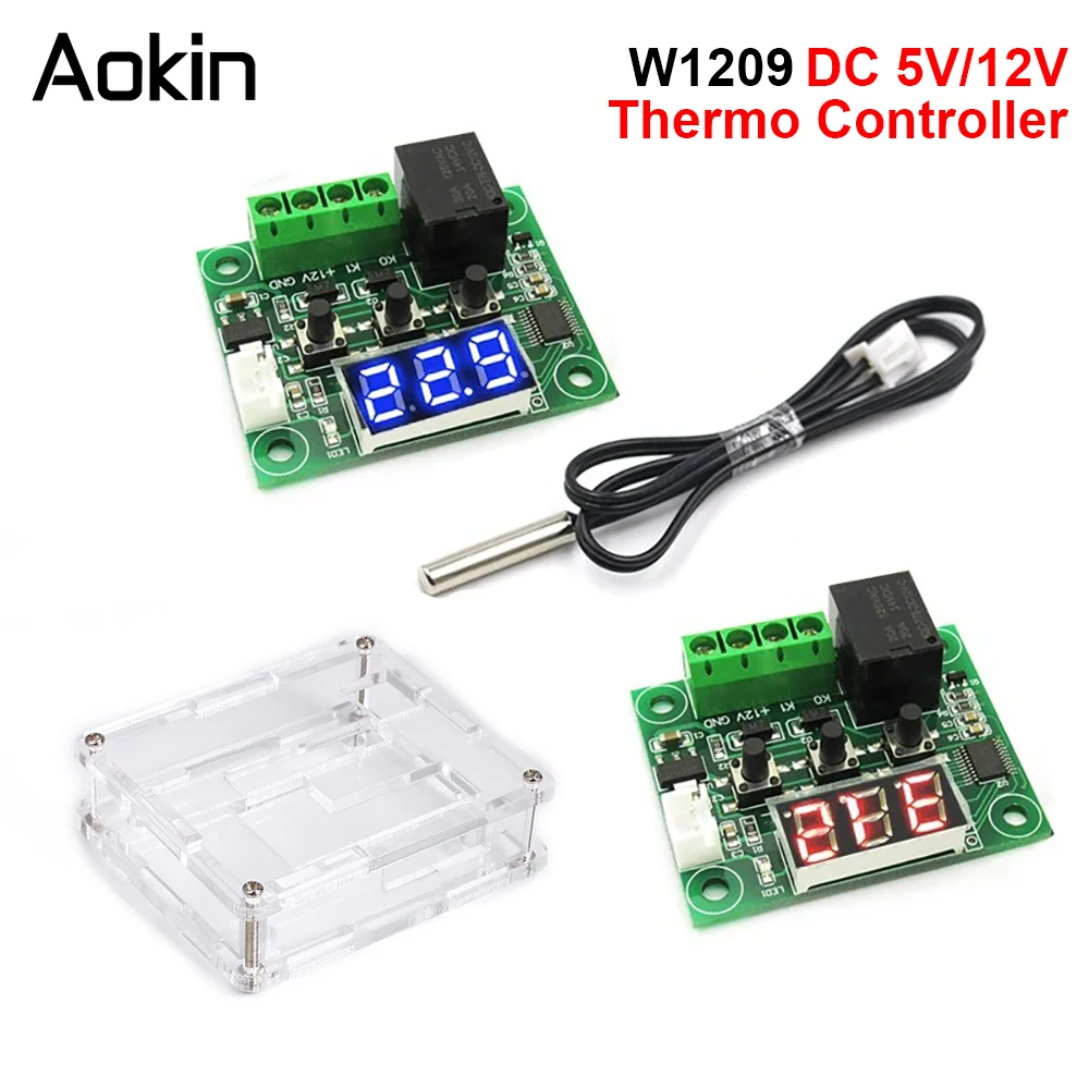 W1209 Thermometer with Waterproof probe 5V 12V for arduino, DIY electronic thermostat W1209 LED Digital DC temperature module