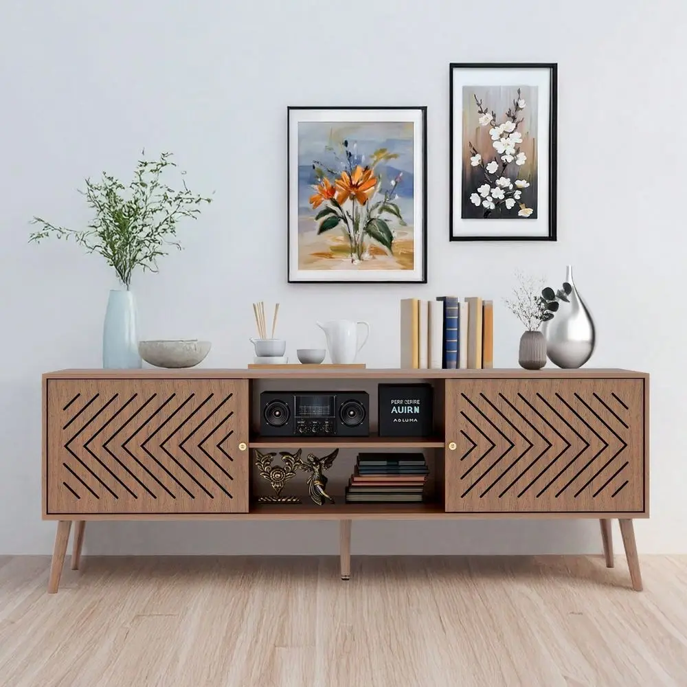 

TV Stand For TVs To 70 Inch Mid Century Modern TV Console With Storage Cabinets And Open Shelves Entertainment Center Furnit