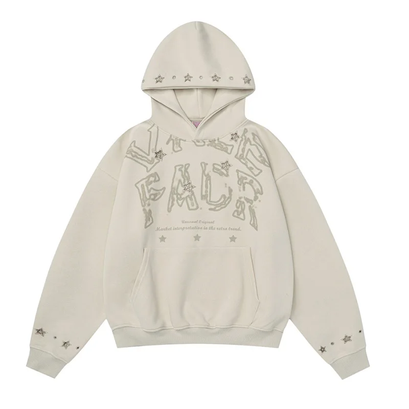 

Hip Hop Star Embroidery Casual Sweatshirts Harakuju Casual Streetwear Pullover Hoodies For Male Loose Fit