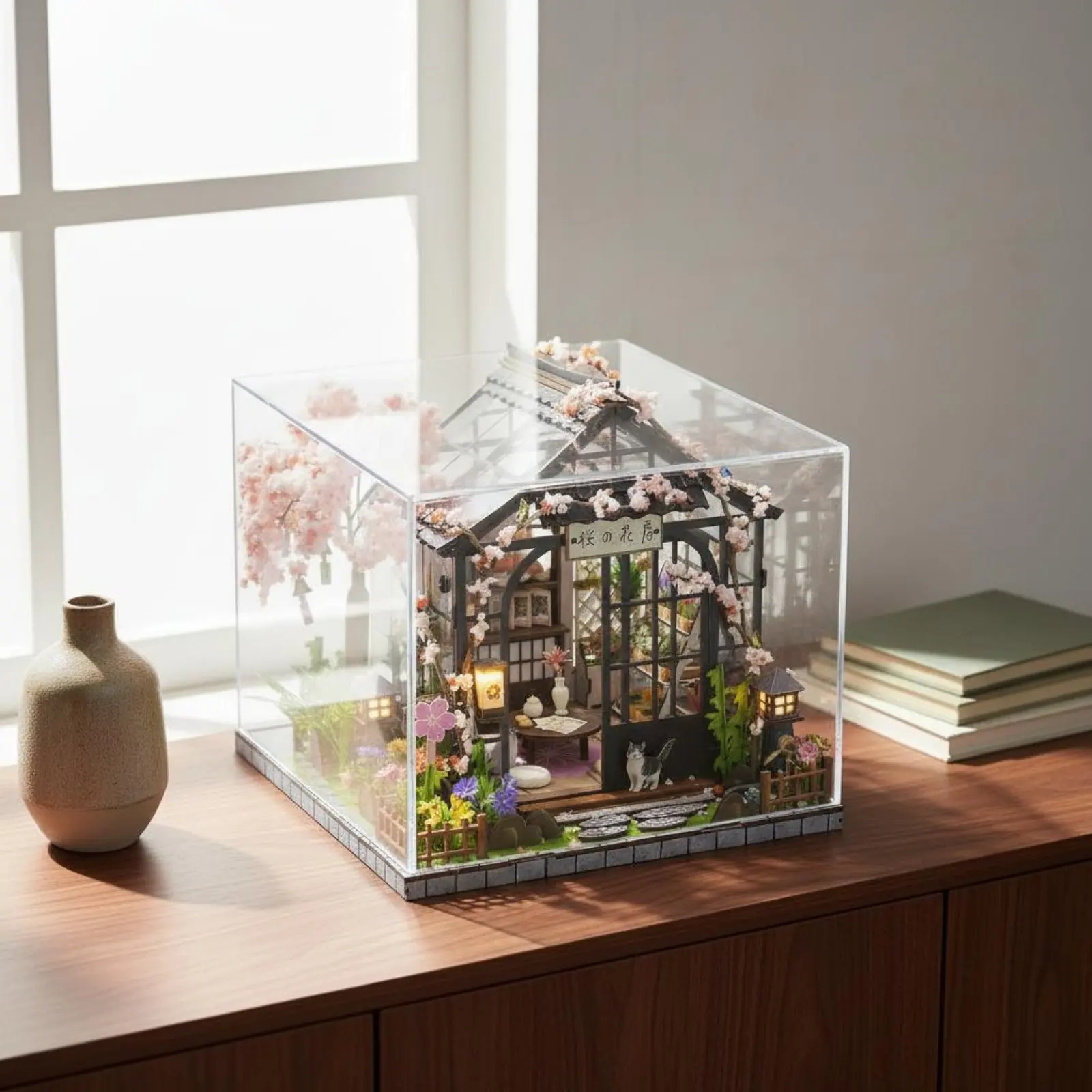 

Wooden Three-Dimensional House Construction Set Detailed Design Brighten up Miniature Room Kit Miniature Greenhouse Dollhouse