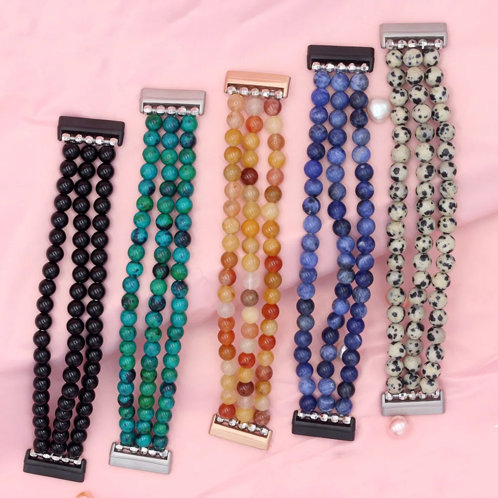 Agate Beaded Band for Fitbit Versa 4 Wristband Women Bracelet for Fitbit Sense 2/ Sense/ Versa 3 Strap Jewelry Beads Watchband