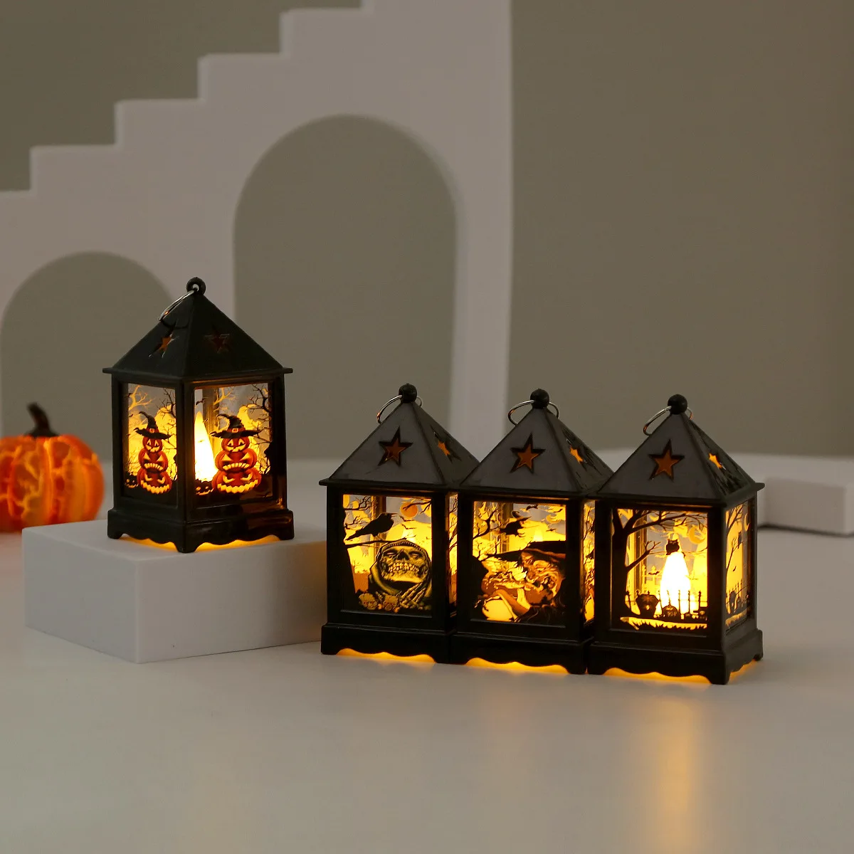 1Pc Creatieve Kleine Nachtlamp Halloween Storm Lantaarn Led Draagbare Pompoen Lamp Vakantie Sfeer Decoratie Rekwisieten Lay-Out