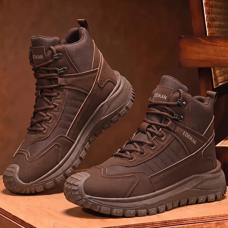 Atmungsaktive Herren-High-Top-Wanderstiefel mit Schnürung, rutschfester, dicker Sohle, Knöchelhoch, für Outdoor-Trekking und den täglichen Gebrauch – Detail 10