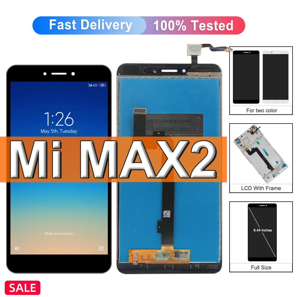 Ekran 6,44" do wyświetlacza LCD Xiaomi Mi Max 2, ekran dotykowy, do wymiany wyświetlacza LCD Mi Max2 MDE40 MDI40, z ramką 100% Test