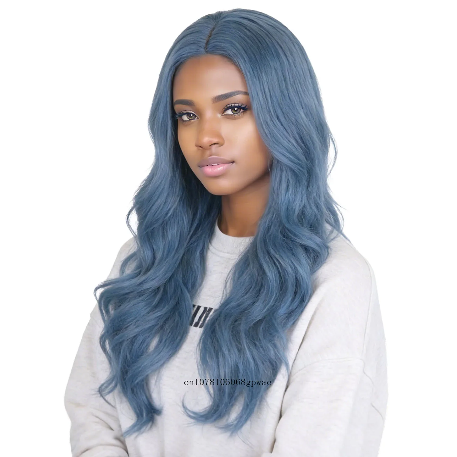 Synthetic Hair Long Blue Curly Wig 26 Inch Middle Part Wigs for White Women Halloween Cosplay Heat Resistant Body Wave Blue Wig