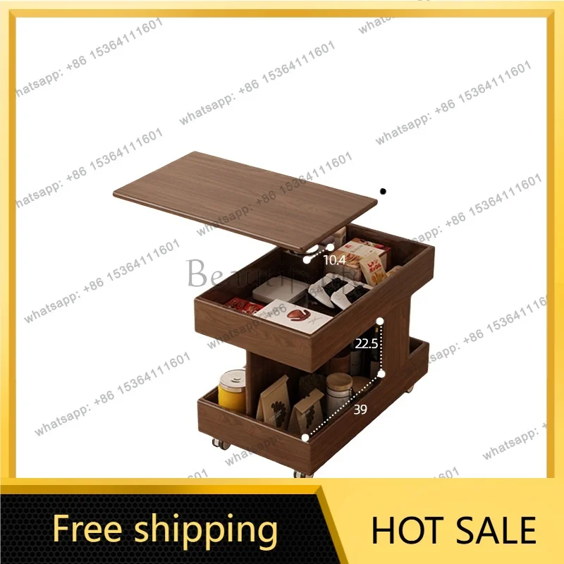 YJ Movable Height‑Adjustable Side Table With Wheels Multifunctional Storage Cart For Living Room Sofa Bedside