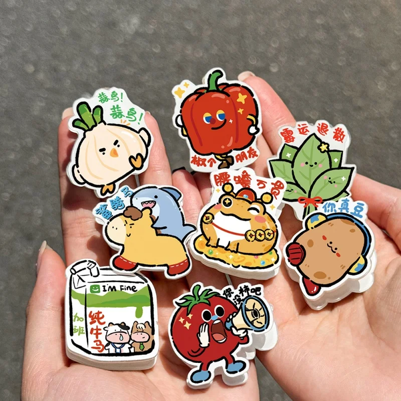 48pcs/lot Kawaii Vegetable Animal Acrylic Clip Cute Photo Craft DIY Decoration Notes Letter Paper Clips Office School Supplies