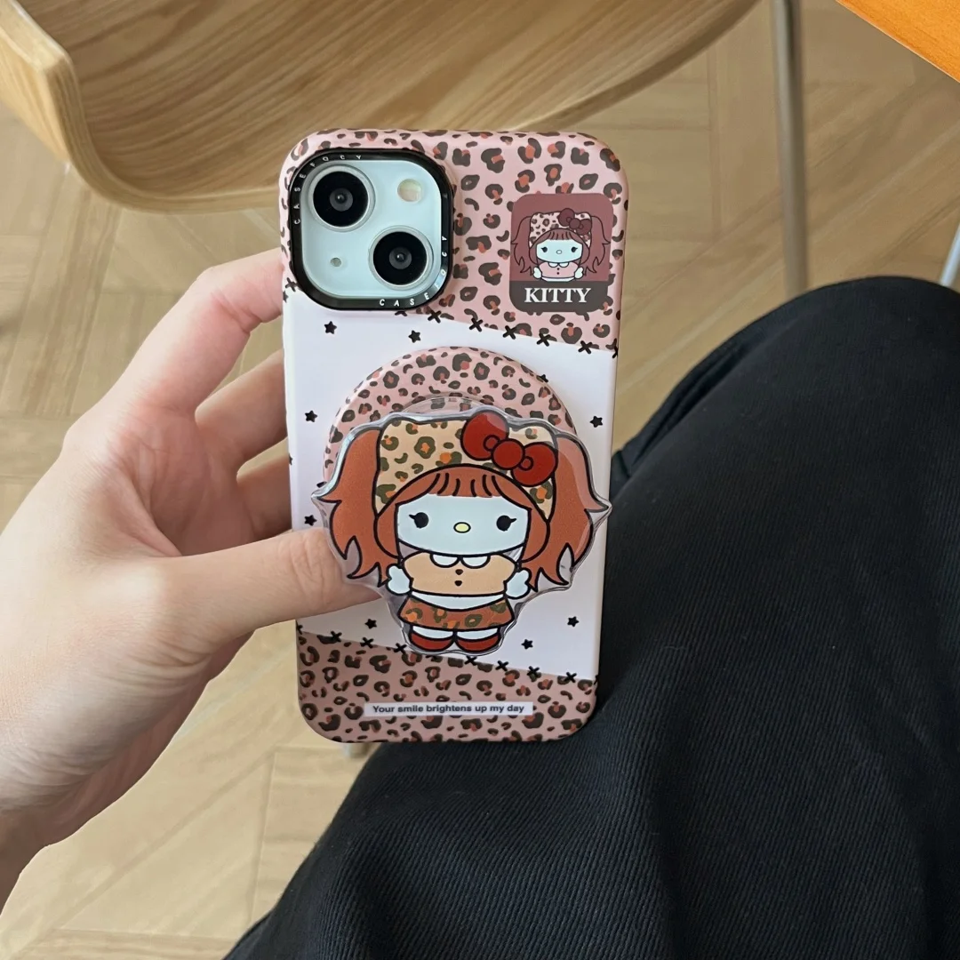 

Cartoon Leopard print Girls Silicone Magnetic Holder Magsafe Wireless Charge Case For iPhone 17 16 15 14 13 Pro Max Kawaii Cover