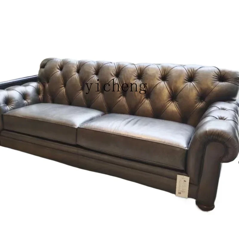 TQH Vintage Villa Sofa Chadwick Top Cowhide Pull Back Living Room Sofa