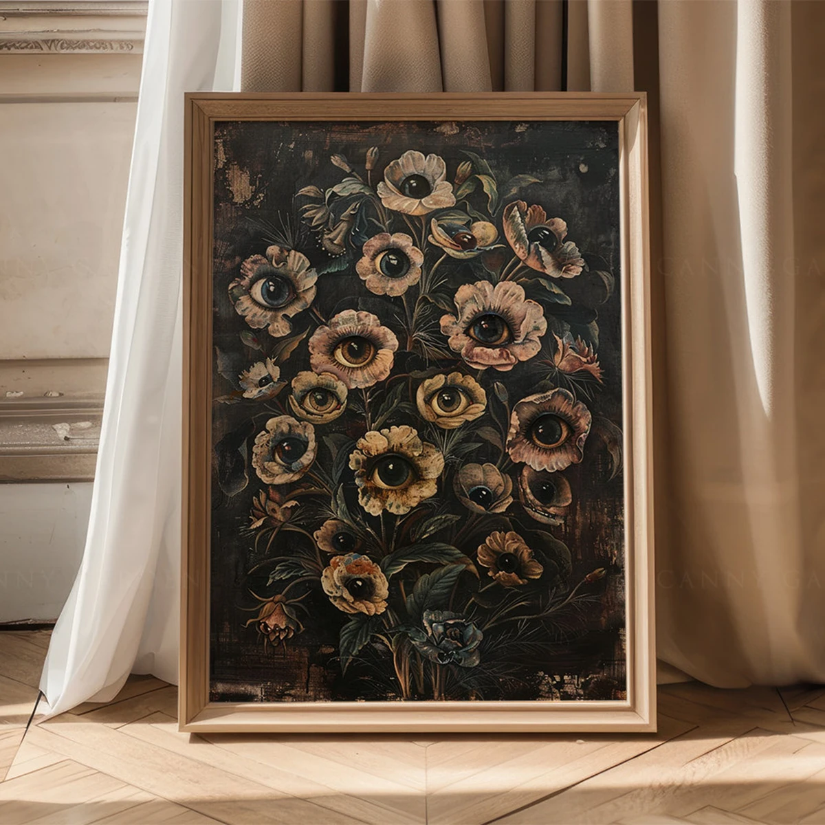 الفيكتوري القوطية الأزهار عين الشر قماش طباعة المشارك خمر النباتية الداكنة نمط لجدار ديكور فني للمنزل ملصق فني غير المؤطرة