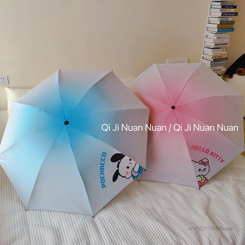 Sanrio Hello Kitty Pochacco Cute Umbrella Gradient Design Aesthetic Black Coating All-weather Umbrellas New Outdoor Accessories