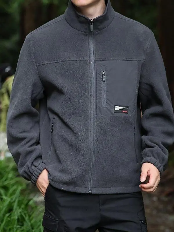 

Thiened Fce Men's Jaet Stand Collar Autumn Winter Open Cardigan Loose Double-Sided Wear Men's Jaet Plu Outerwear