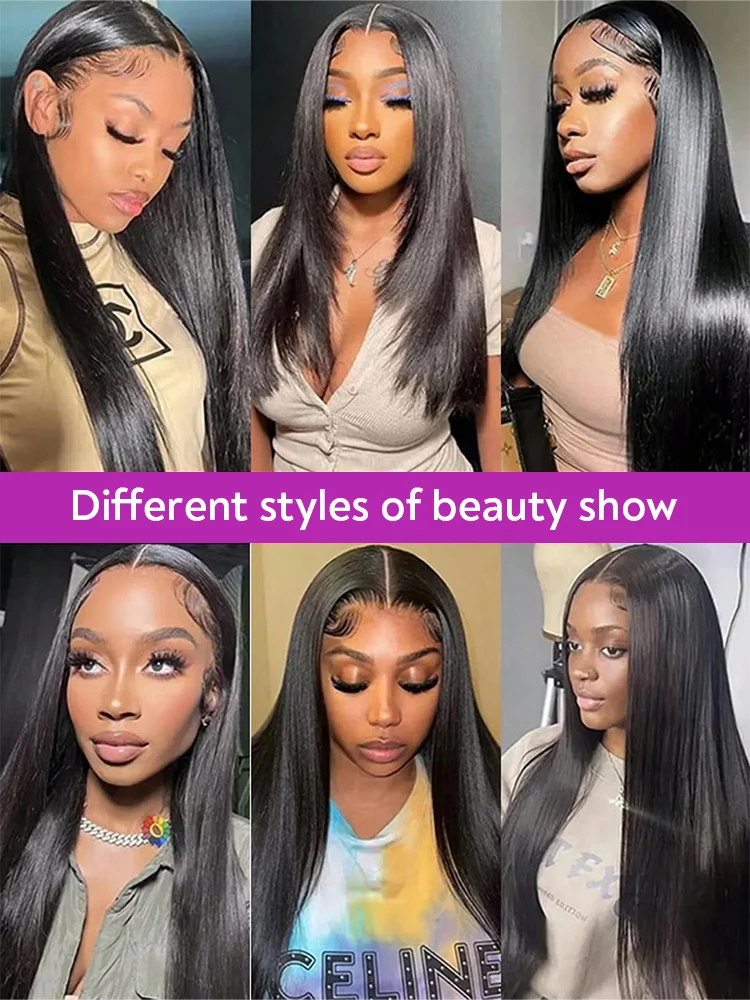 46 Inch Bone Straight 100% Human Hair Wig 13x4 13x6 HD Transparent Lace Wigs Brazilian Hair 360 Full Lace Frontal Wig For Women Natural Black Pre Plucked Baby Hair 250 High Density Real Remy Hair image 7