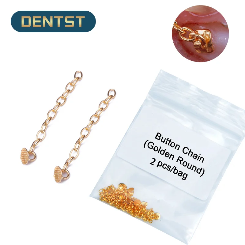 

Dentst 2pcs Orthodontic Dental Golden Silver Button Chain + Round Base Lingual Buttons Traction Hook Direct Bond Eyelet