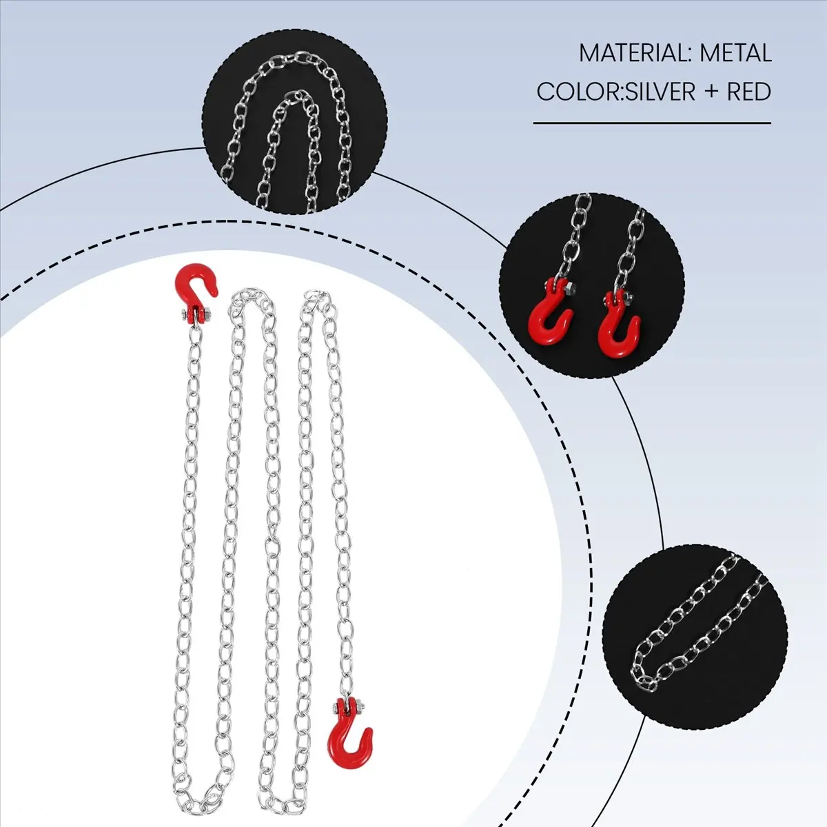 36YJBZ~1:10 RC Crawler Accessories Tow Chain with Trailer Hook for SCX10 90046 CC01 D90 D110 RC Climbing Car