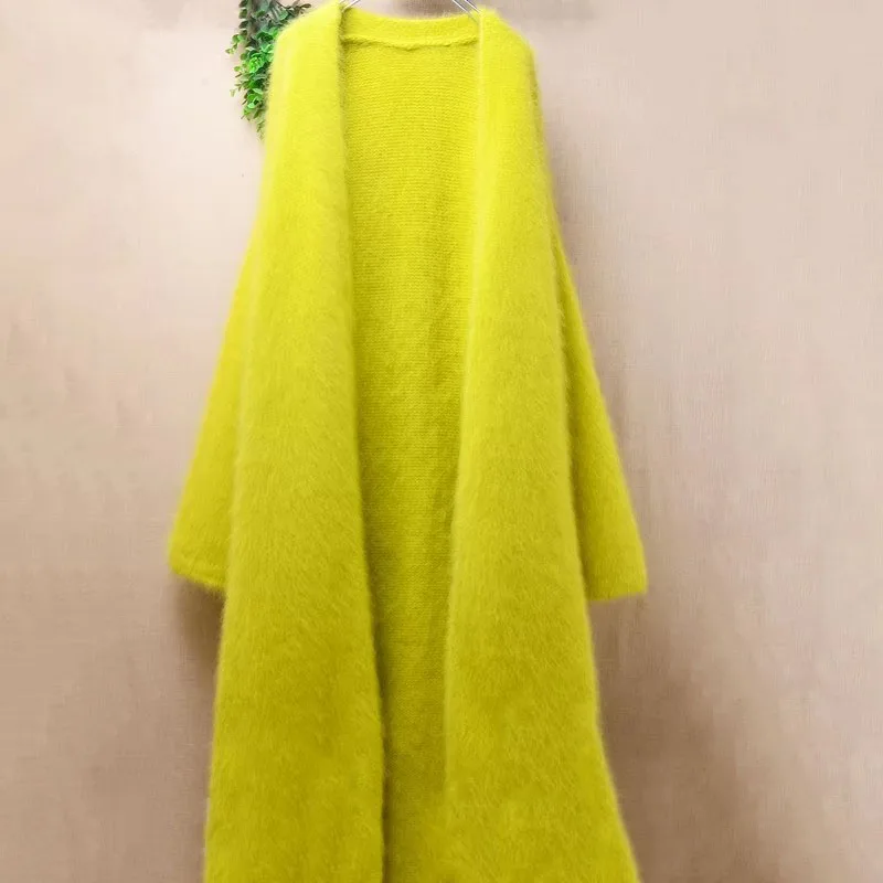 

Heavy Thick Ladies Women Autumn Winter Clothing Hairy Plush Mink Cashmere Knitted Long Sleeves Loose Long Sweater Cardigans Coat