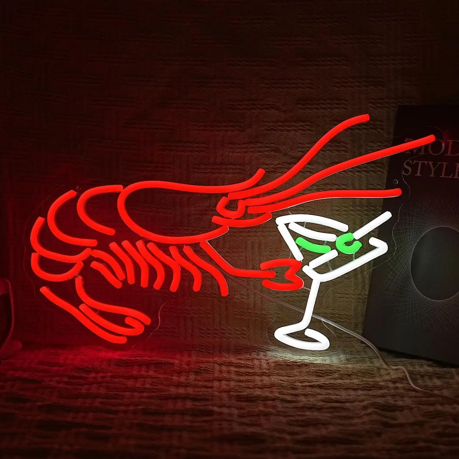 Shrimp With Cocktail Neon Sign USB Dimmable LED Light for Bar Restaurant Party Home Shop Wall Decoration Night Light Gifts