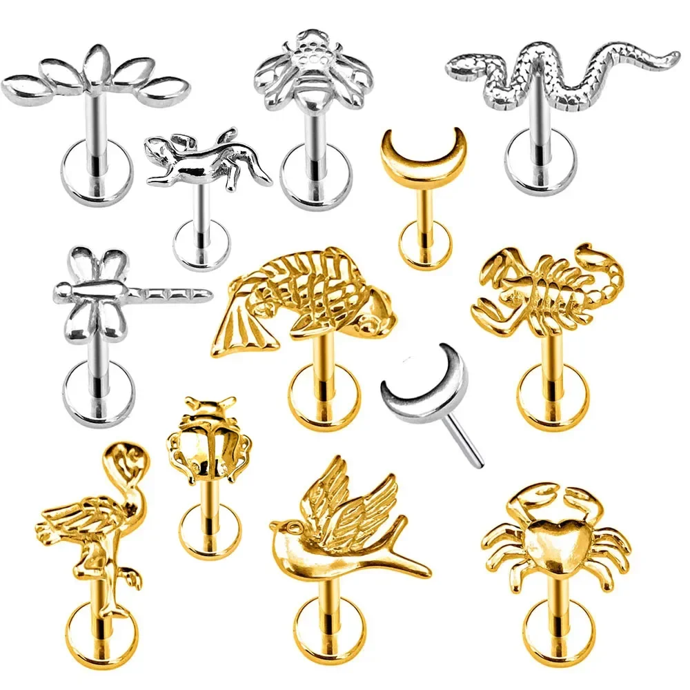 

F136 Titanium Alloy Ear Studs - Fish Dragonfly Bird Bee Lip Snake Ear Cuff Bone Ear Jewelry Body Piercing Accessories