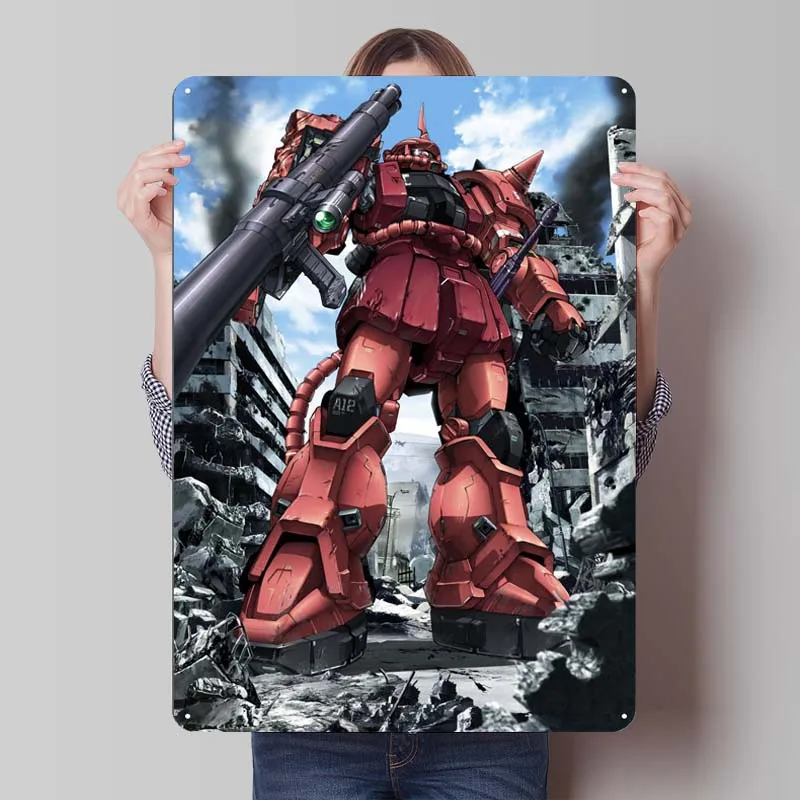 MS-06F Zaku II Commander Anime & Manga Posters Decoration for Home Decor Metal Tin Signs for Boys and Girls Room Wall Decoration