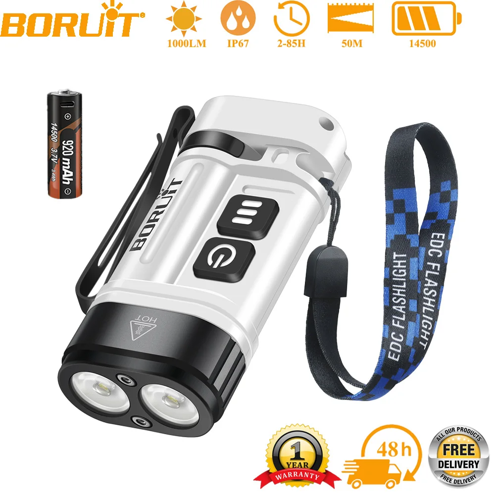BORUiT U10 LED Flashlight 880LM Super Bright Portable Mini Torch Magnetic Work Light Use 14500 Battery Camping Pocket Lantern