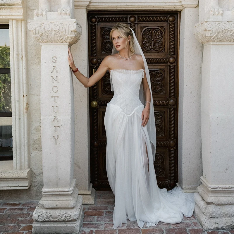 

Eightree 2026 Mermaid Wedding Dresses Boho Beach Strapless Tulle White Bridal Dress Princess Wedding Ball Prom Gowns Customized