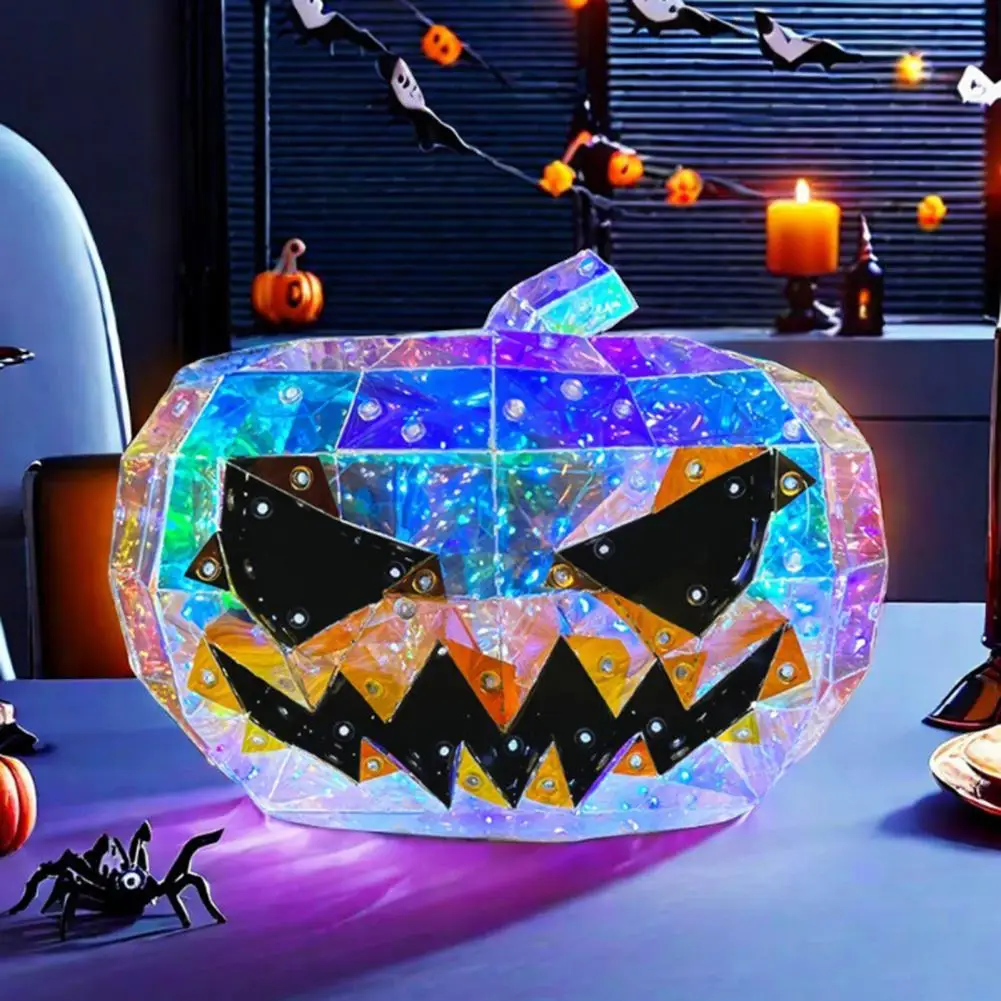 2025 Halloween Pumpkin Lantern Prismatic Iridescent Pumpkin LED Lamp Spooky Desktop Figurine for Kids' Room Decor