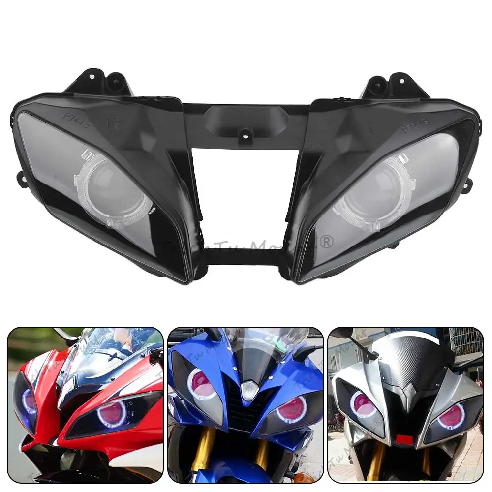 Motorcycle Assembly Modified Custom Front LED Headlight HID White Angel Eyes Red Eyes for Yamaha YZF-R6 2008-2015
