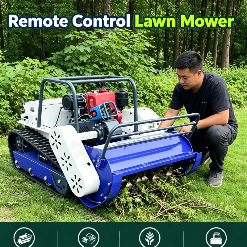 Customized Factory Direct Remote Control Lawn Mower Professional Lawn Mower All Terrain Hammer Blade Design For Courtyard Lawn