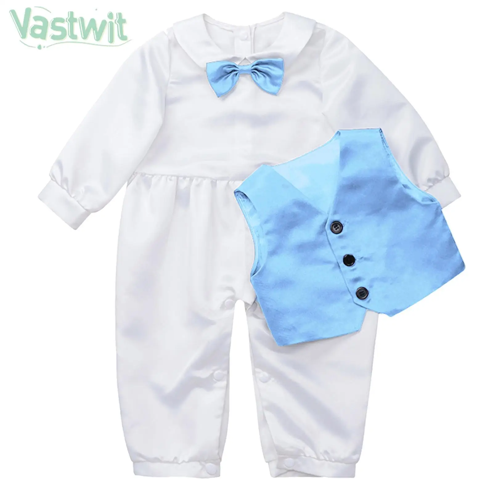 

Infant Boys Long Sleeve Lapel Bow Tie Christening with Vest Formal Gentleman Suit Baptism Wedding Birthday Party Clothes Set