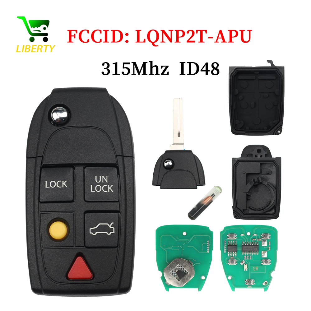 

Liberty Flip Remote Car Key Fob 315MHz ID48 Chip for Volvo XC70 XC90 S60 S70 S80 V70 2004 2005 2006 2007 2008-2015 LQNP2T-APU