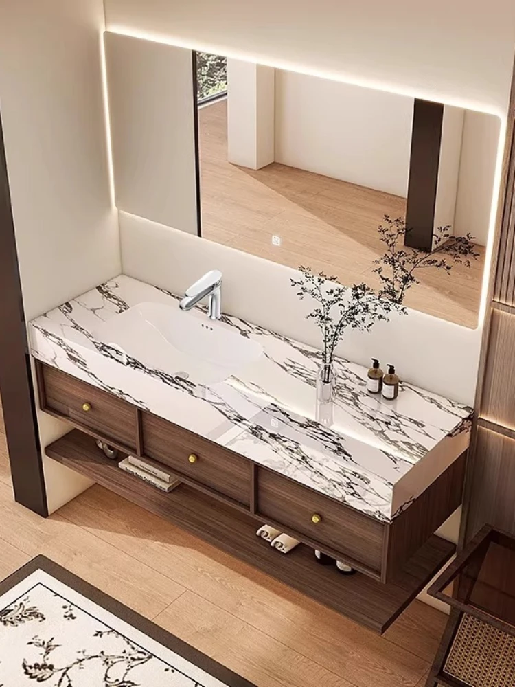 

Керамическая раковина из сланца с бесшовной интеграцией, алюминиевый шкаф для ванной комнаты с сотовой структурой, антикварный унитаз-умывальник