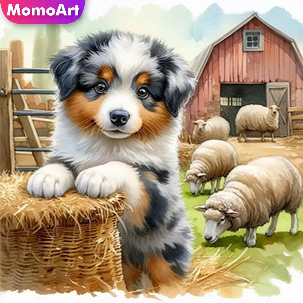 Momoart Hund Diamant-Mosaik Tierbild Strass DIY Diamantmalerei Schaf Kreuzstich-Set Stickerei Handgemachtes Hobby