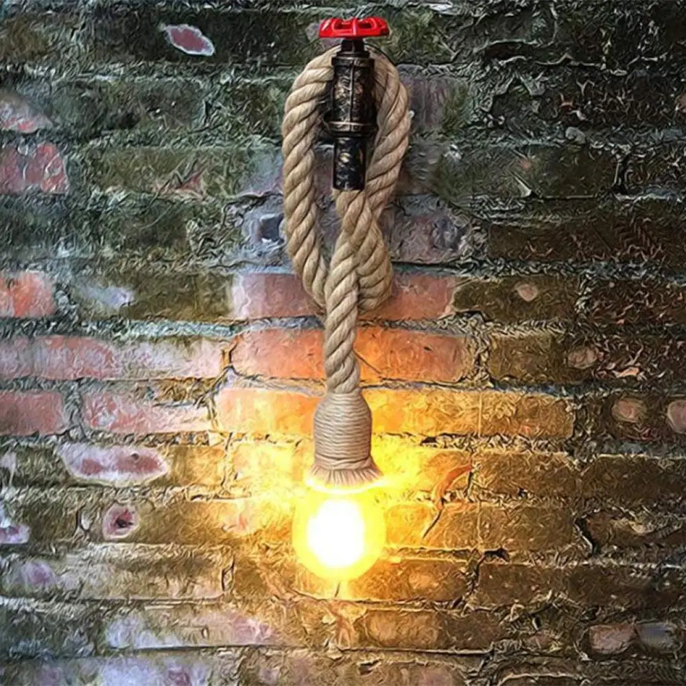 Industrial Water Pipe Wall Light Retro Hemp Rope Home Decor Lamp For Living Room Bedside Wall Sconces Interior Lighting,E27 Base