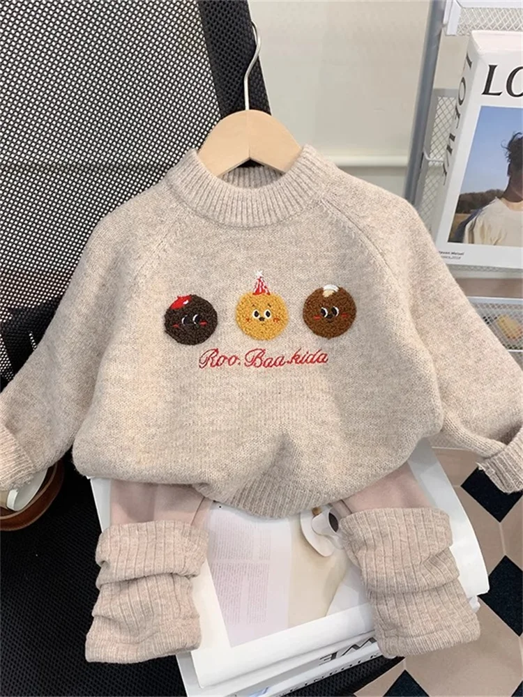 Girls Knitted Sweater Autumn Winter Thiened Children's Knitwear Faionable Baby Base irt Commute Sle Silk Material
