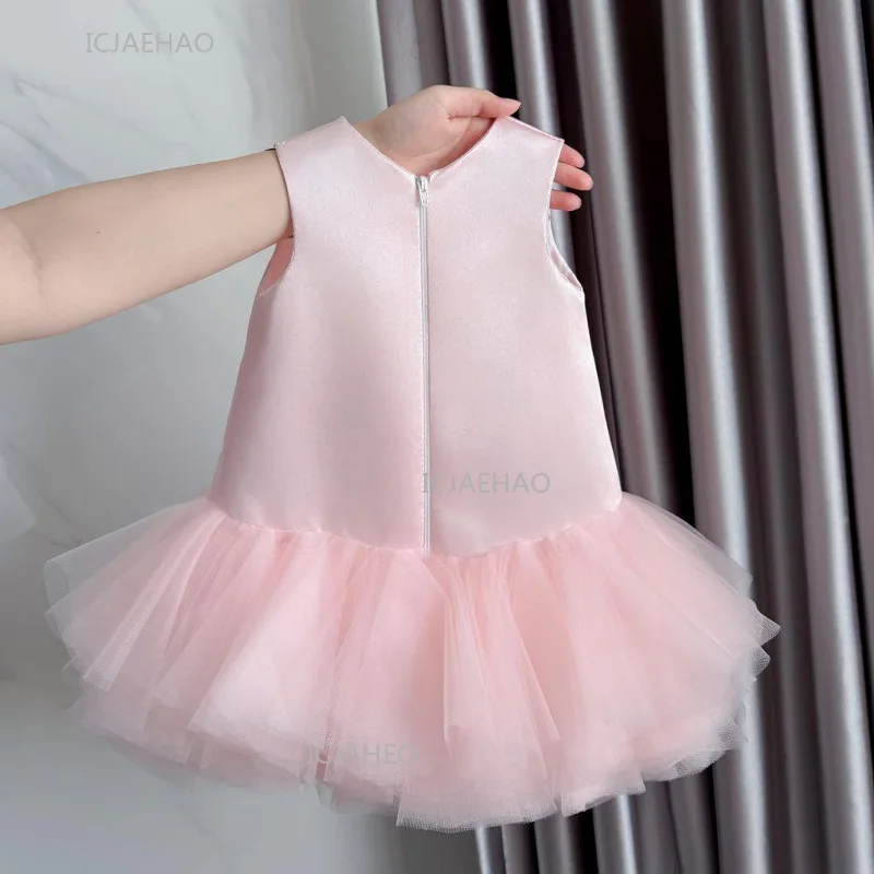 Party Dress Pink Baby Girls Vest with Mesh Skirt First Birthday Kids Celebration Pageant Princess Gown Toddler Formal Dresses