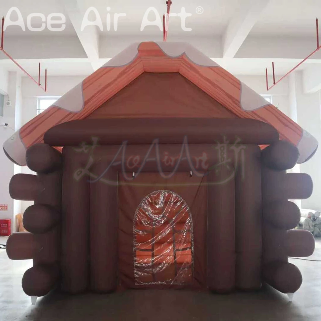 Maison de Village de noël gonflable extérieure, tente de grotte de père noël, maison gonflable en bois pour la décoration