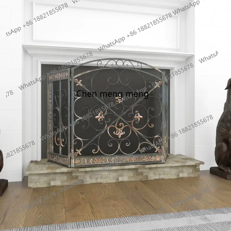 Living room European fireplace screen fire bar embedded with mesh wrought iron partition hollow decorative frame