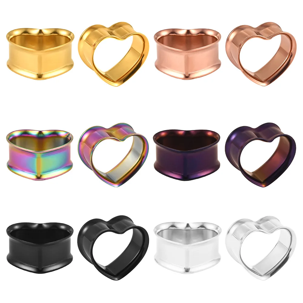 1PC Ear Gauges Piercing for Women Love Heart Ear Tunnels Plugs Expander Stretcher Earring Piercing Jewelry 316L Stainless Steel